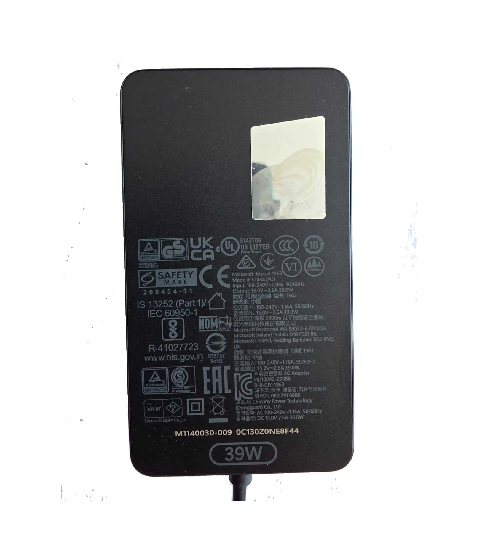 Cargador Original Microsoft Surface 39W - 15V 2.6A Modelo 1963